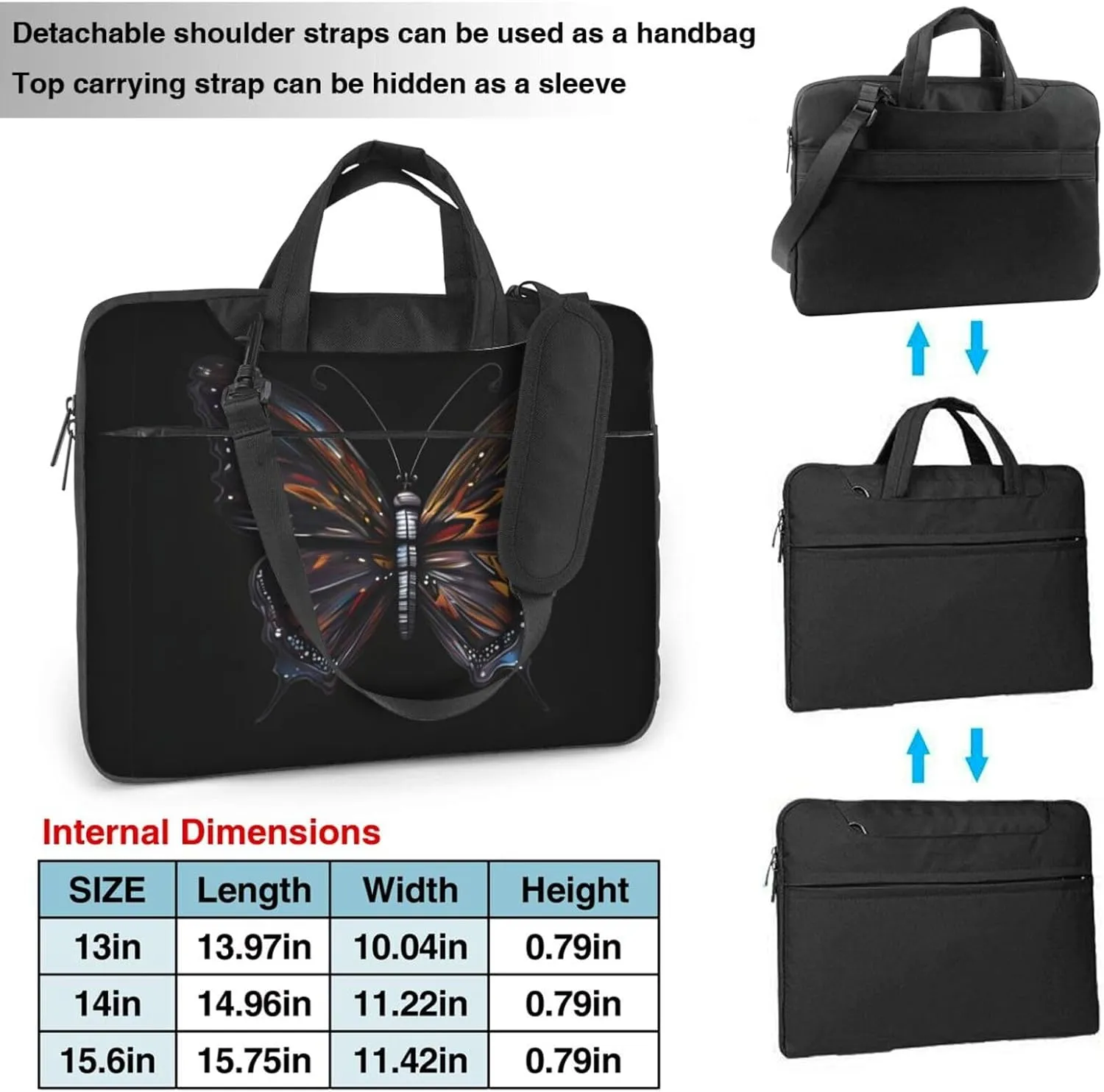 Mystery Butterfly Prints Laptop Bag - with Soft Interior, Multiple Pockets - Ideal for Men, Travel and Business