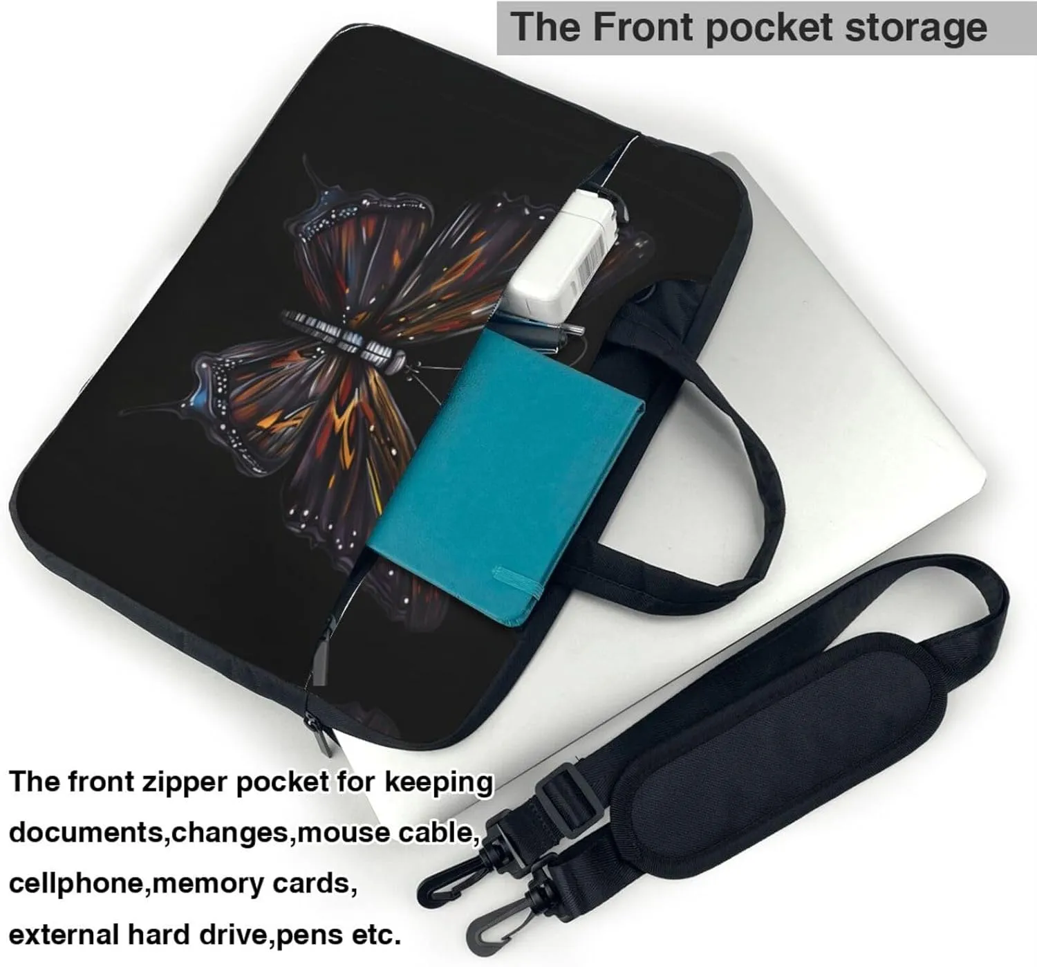 Mystery Butterfly Prints Laptop Bag - with Soft Interior, Multiple Pockets - Ideal for Men, Travel and Business
