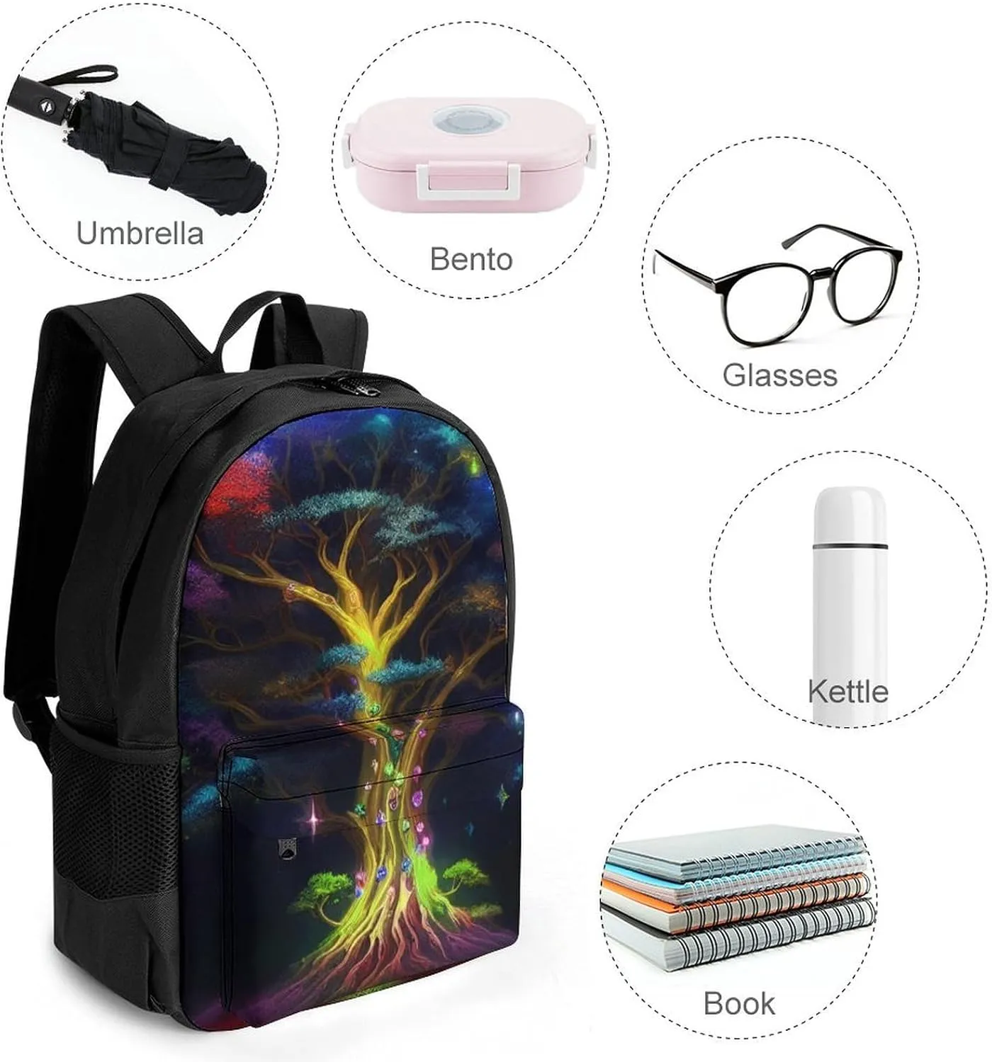 Mystery Tree Of Life Fantasy Magic Art Backpack Lightweight Anti-Theft Multipurpose Shoulder Bag Large Capacity Travel Hiking Backpack With Padded Straps