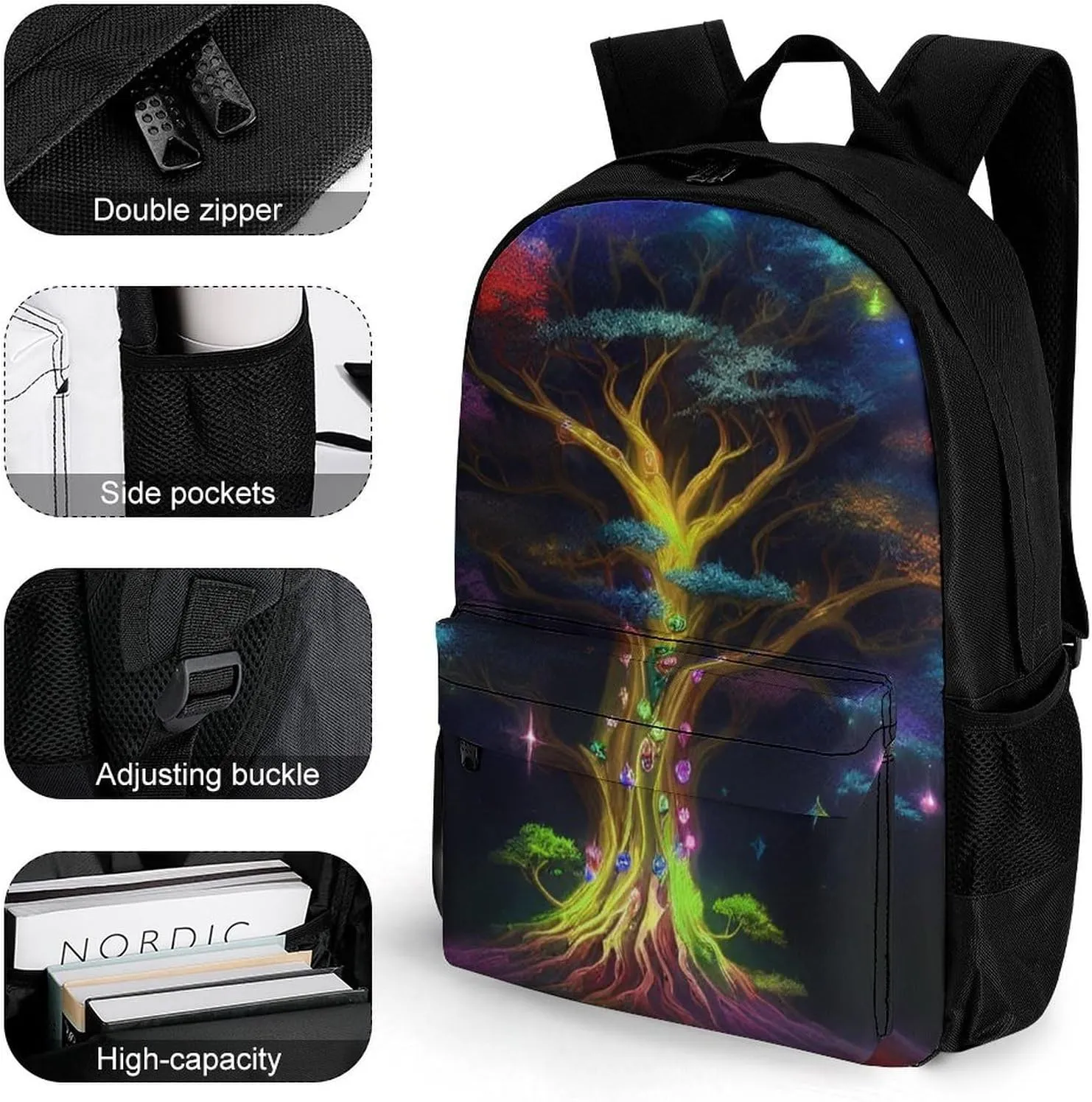Mystery Tree Of Life Fantasy Magic Art Backpack Lightweight Anti-Theft Multipurpose Shoulder Bag Large Capacity Travel Hiking Backpack With Padded Straps