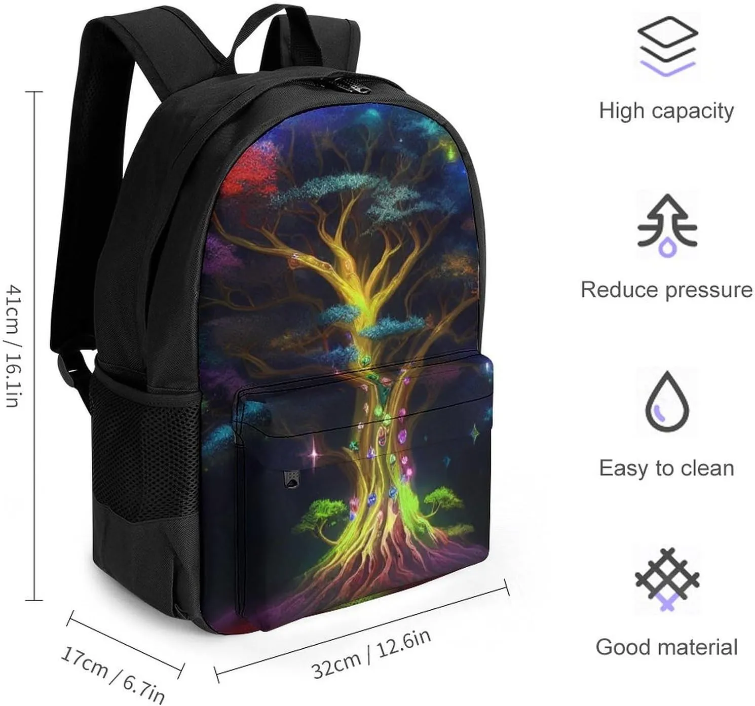 Mystery Tree Of Life Fantasy Magic Art Backpack Lightweight Anti-Theft Multipurpose Shoulder Bag Large Capacity Travel Hiking Backpack With Padded Straps