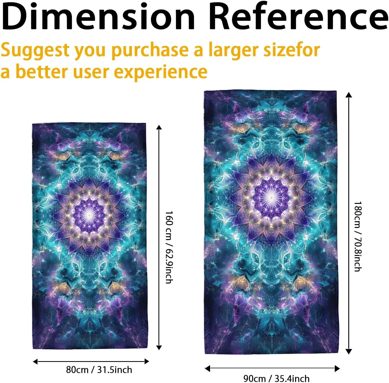 Mystical Mandala Beach Towel Vibrant Aqua Turquoise Spiritual Tapestry Quick Dry Absorbent Sand Free Lightweight Travel Blanket, Pool Picnic Essentials 62x31 Inch