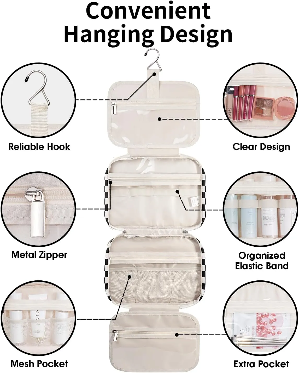 Narwey Large Hanging Toiletry Bag Travel Makeup Bag Cosmetic Organizer for Women and Girls