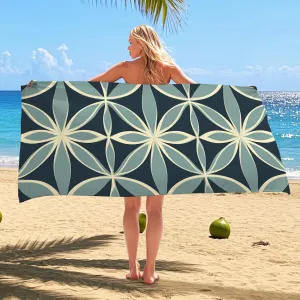 Nautical Geometric Beach Towel Navy Blue Patterned Towel, Fast Dry Lightweight Sand Resistant Oversized Blanket, Summer Outdoor Travel Picnic Essentials 70x35 Inch