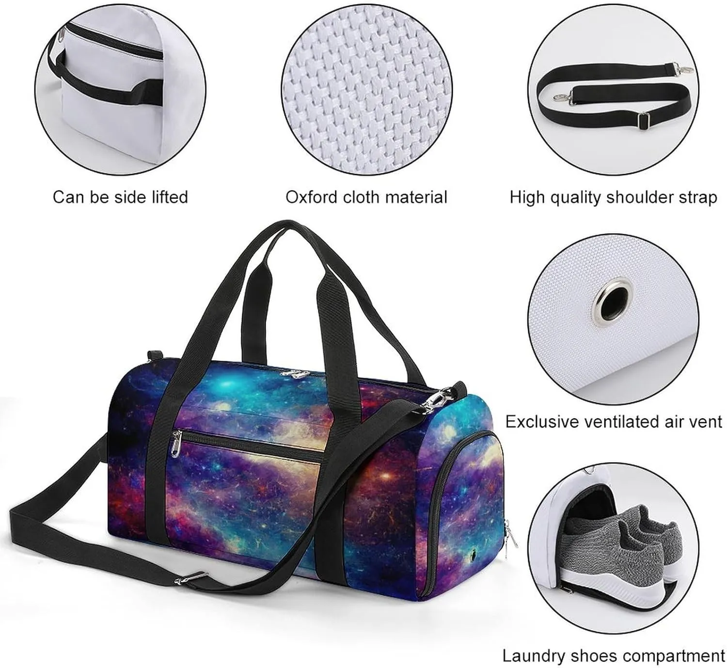 Nebula Milky Way Travel Duffel Bag for Men Women with Shoe Compartment Waterproof