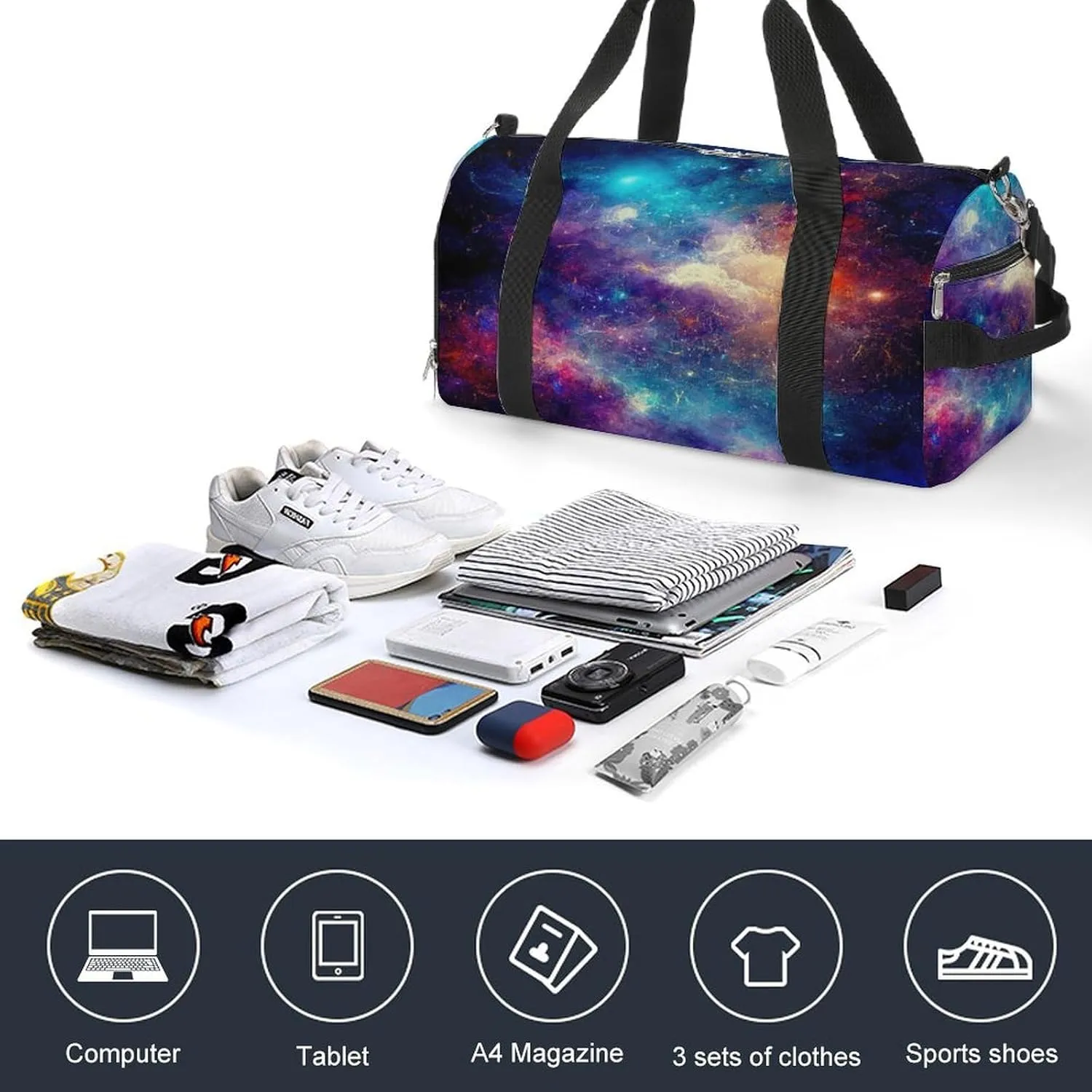 Nebula Milky Way Travel Duffel Bag for Men Women with Shoe Compartment Waterproof