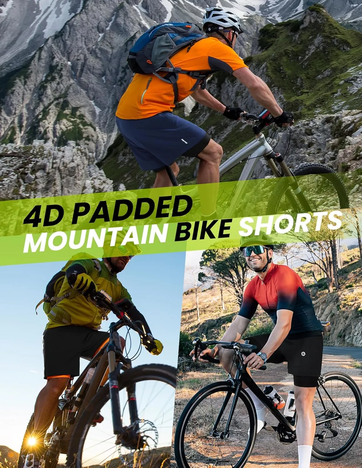 Nepest Men’s Mountain Bike Shorts 4D Padded MTB Cycling Biking Bicycle Riding Shorts with Zipper Pockets, Loose-fit