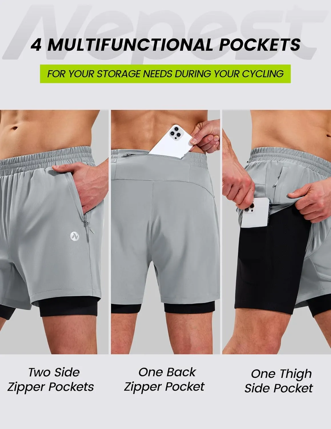 Nepest Men’s Mountain Bike Shorts 4D Padded MTB Cycling Biking Bicycle Riding Shorts with Zipper Pockets, Loose-fit