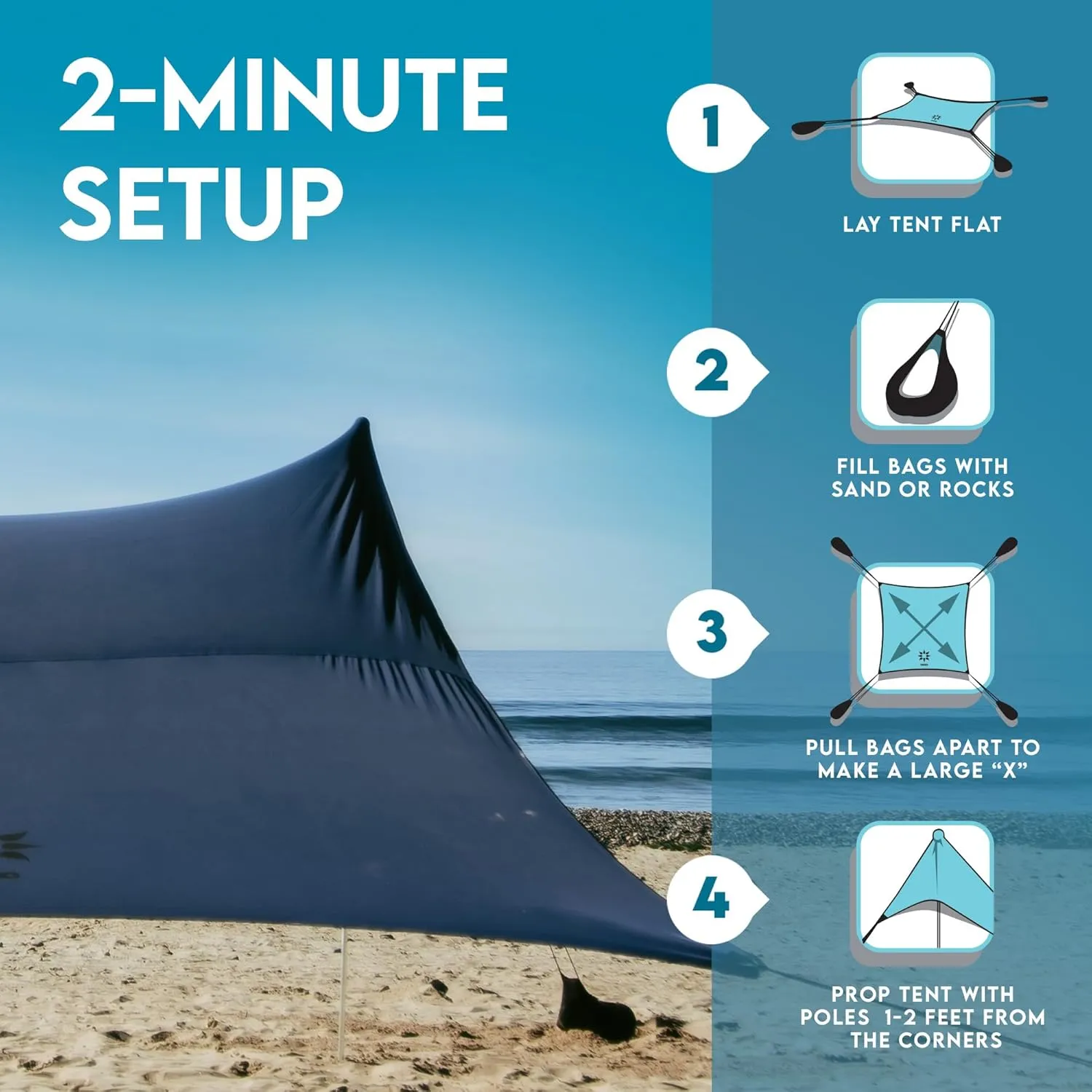 Neso Gigante - Portable Beach Tent - Ideal to Enjoy with Family and Friends - UPF 50 , Water-Resistant, and Lightweight - Navy, 11' x 11'