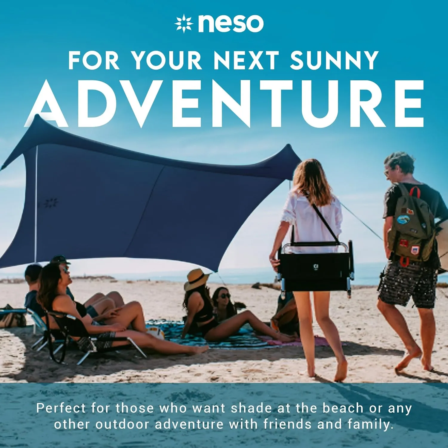 Neso Gigante - Portable Beach Tent - Ideal to Enjoy with Family and Friends - UPF 50 , Water-Resistant, and Lightweight - Navy, 11' x 11'