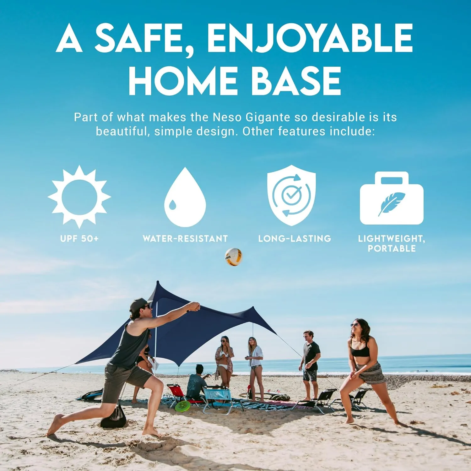 Neso Gigante - Portable Beach Tent - Ideal to Enjoy with Family and Friends - UPF 50 , Water-Resistant, and Lightweight - Navy, 11' x 11'