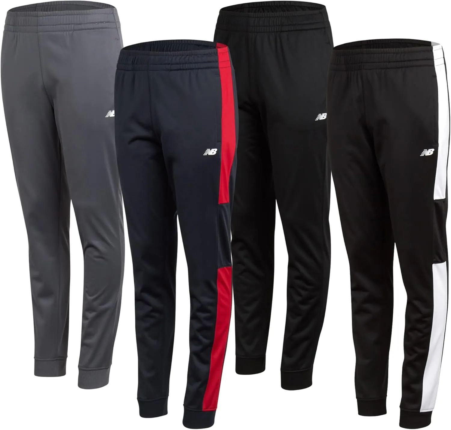 New Balance Boys Sweatpants - 4 Pack Active Tricot Boys Joggers Athletic Pants with Pockets, Kids Activewear Clothes (4-20)