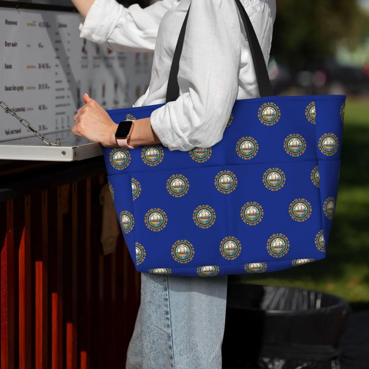 New Hampshire State Flag Large Capacity Foldable Tote Bag Women Beach Tote Bag Handbag Gym Bag Travel Shopping Bag