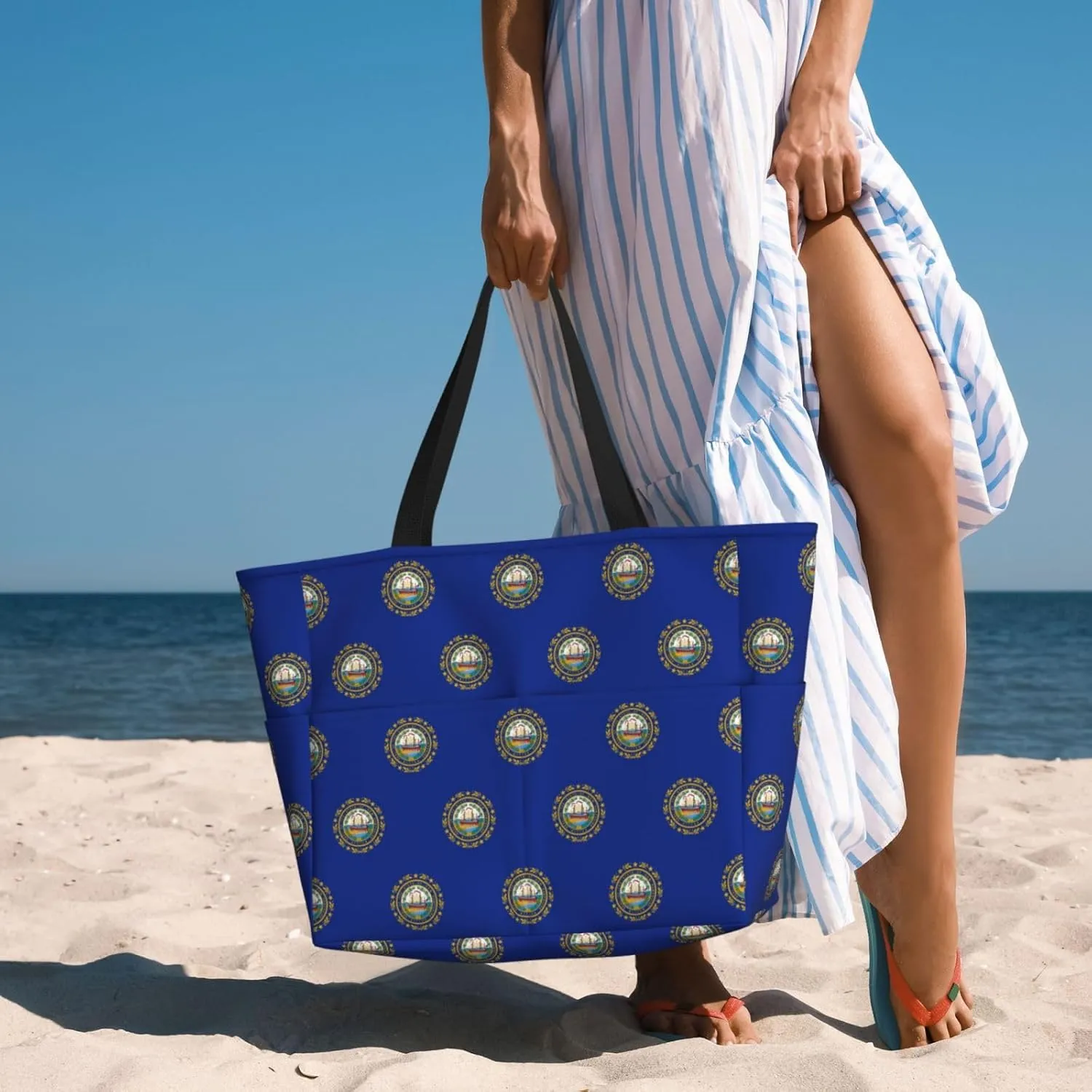 New Hampshire State Flag Large Capacity Foldable Tote Bag Women Beach Tote Bag Handbag Gym Bag Travel Shopping Bag