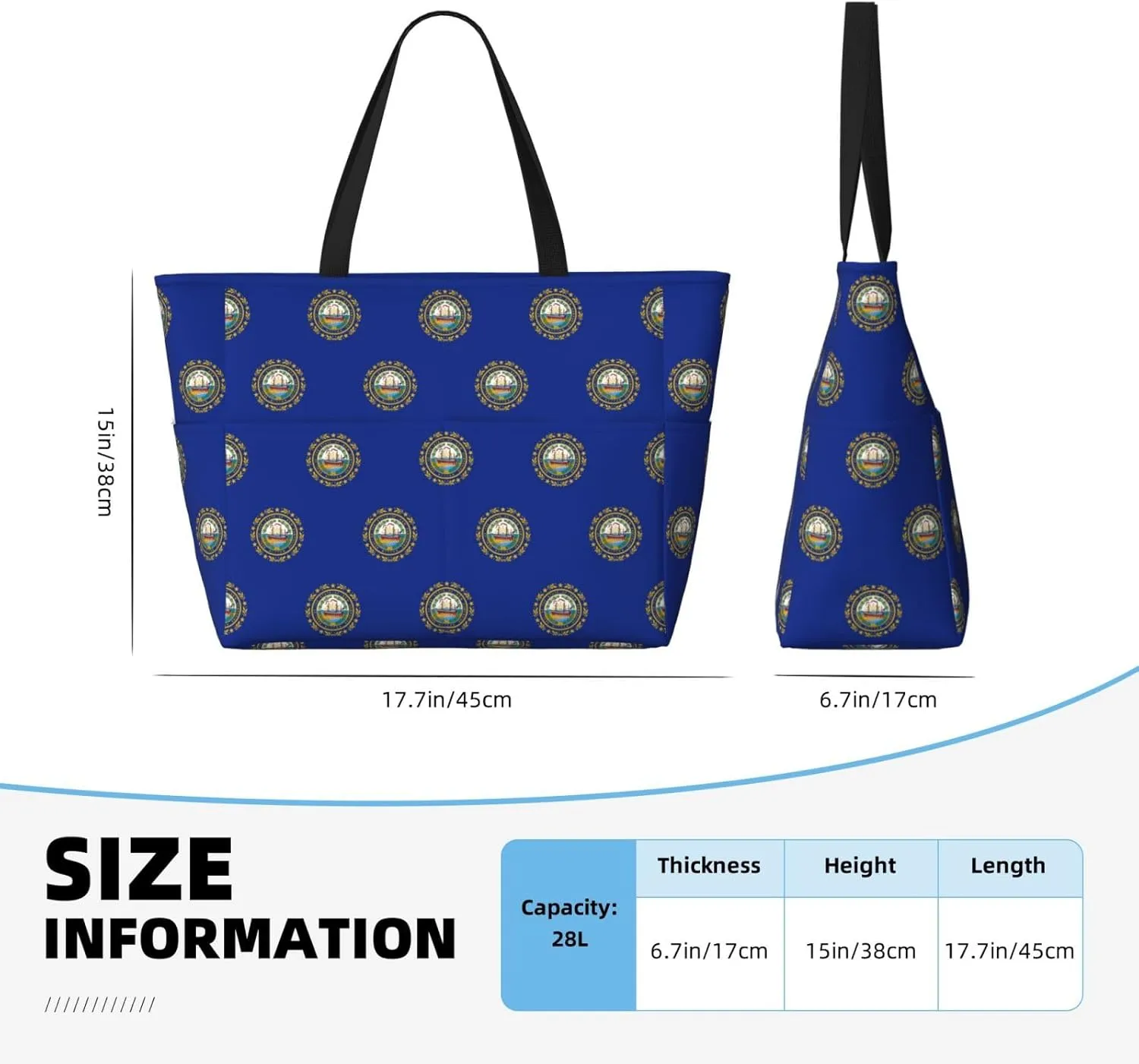 New Hampshire State Flag Large Capacity Foldable Tote Bag Women Beach Tote Bag Handbag Gym Bag Travel Shopping Bag