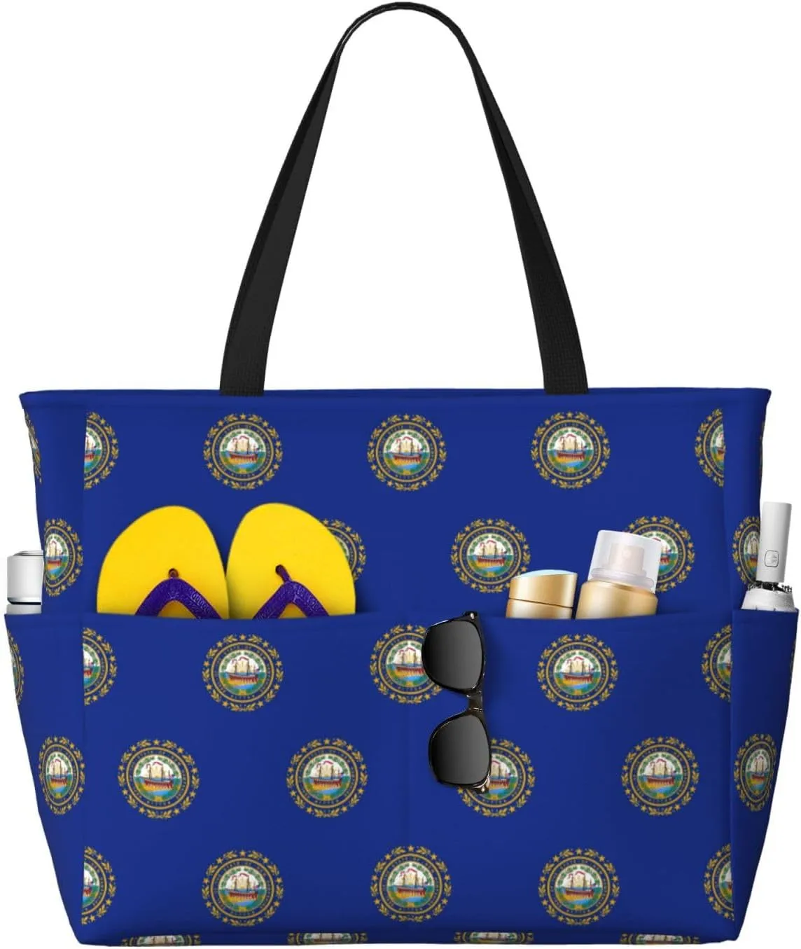 New Hampshire State Flag Large Capacity Foldable Tote Bag Women Beach Tote Bag Handbag Gym Bag Travel Shopping Bag