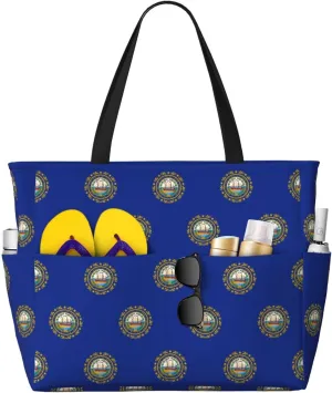 New Hampshire State Flag Large Capacity Foldable Tote Bag Women Beach Tote Bag Handbag Gym Bag Travel Shopping Bag