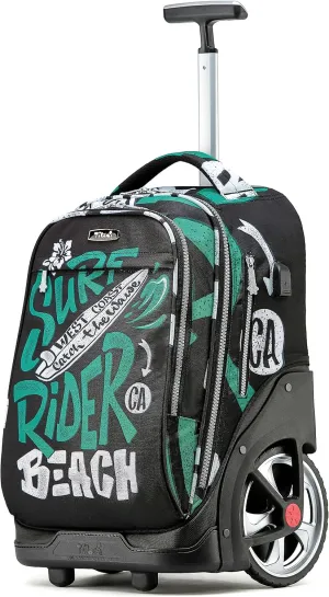 NEW TILAMI Rolling Backpack 19 inch Teens Rolling Backpack Cute Wheeled Computer Laptop Backpack Bookbag Roller Travel Bag College, Surf Rider