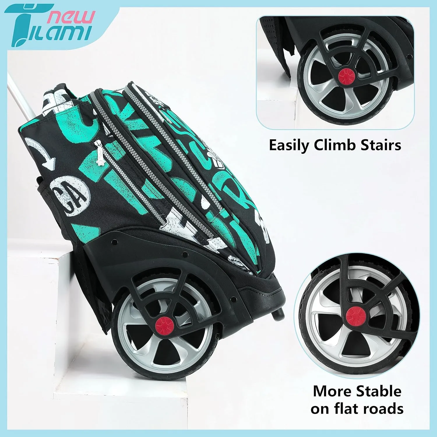 NEW TILAMI Rolling Backpack 19 inch Teens Rolling Backpack Cute Wheeled Computer Laptop Backpack Bookbag Roller Travel Bag College, Surf Rider