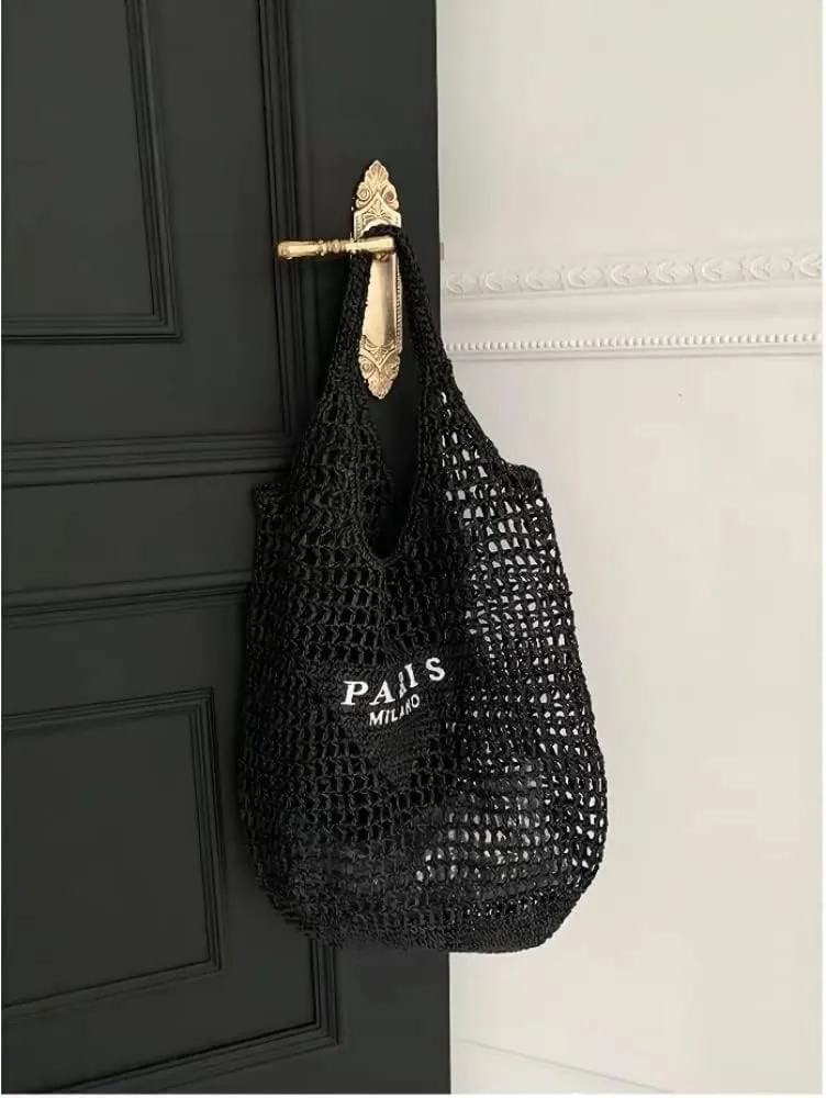 New Woven Bag, Straw Mesh Tote Bag, Beach, Shoulder Bag, Hobo Women, Foldable Large Capacity, for Holiday.