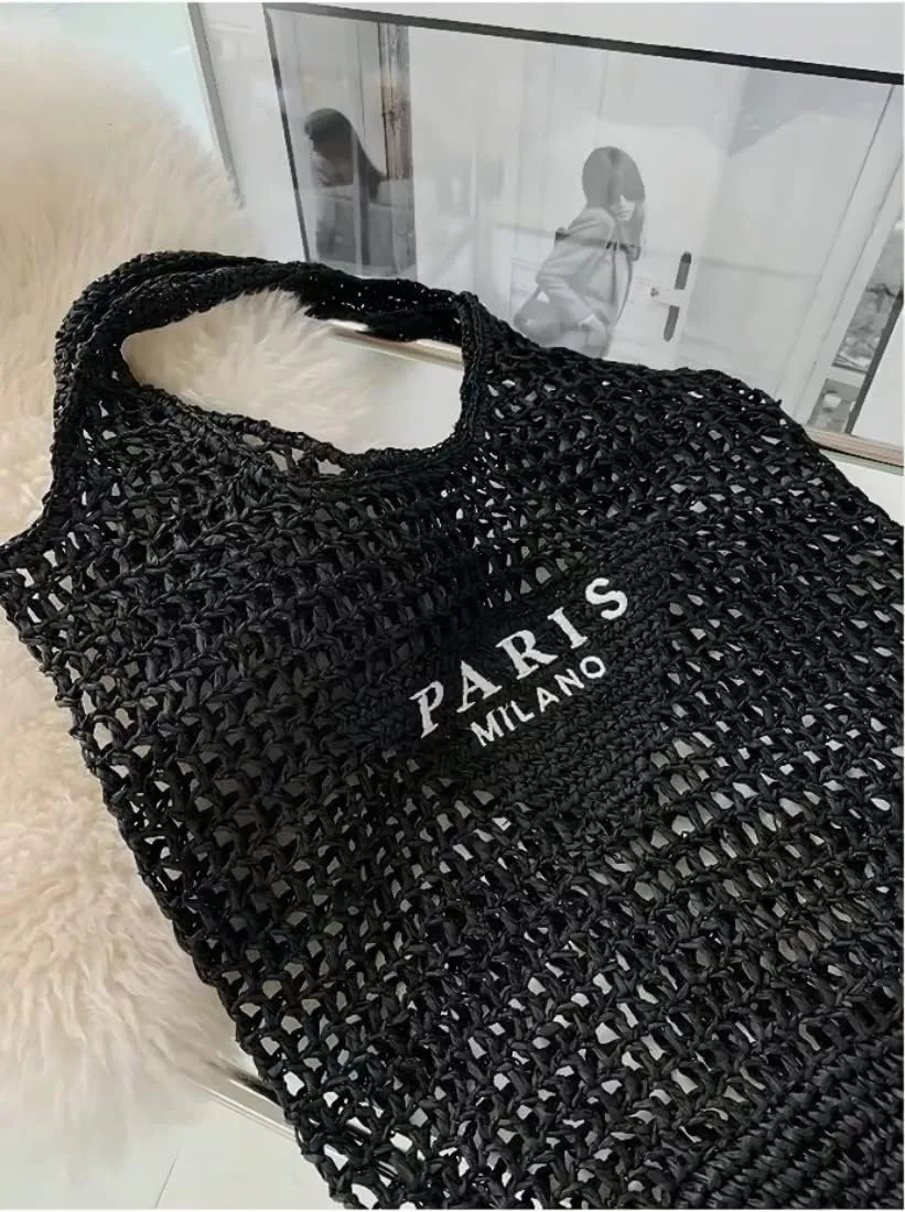 New Woven Bag, Straw Mesh Tote Bag, Beach, Shoulder Bag, Hobo Women, Foldable Large Capacity, for Holiday.