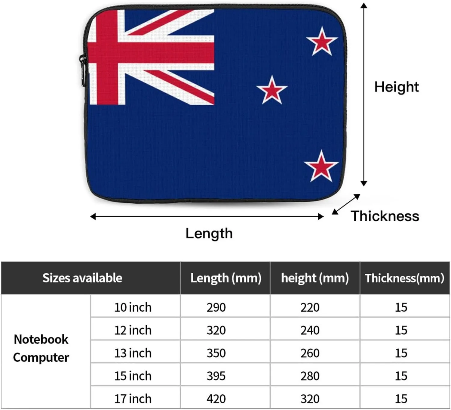 New Zealand Flag Pattern Shockproof Portable Laptop 13 inch Sleeve Bag for Men and Women - Ideal for Business Travel, School, and Daily Use