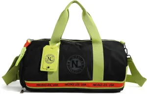 Nicole Lee Colorblock Gym Duffel Bag, Lightweight Polyester Weekender Travel Bag with Strap, Shoe Compartment, Luggage Tag Holder (BLACK)