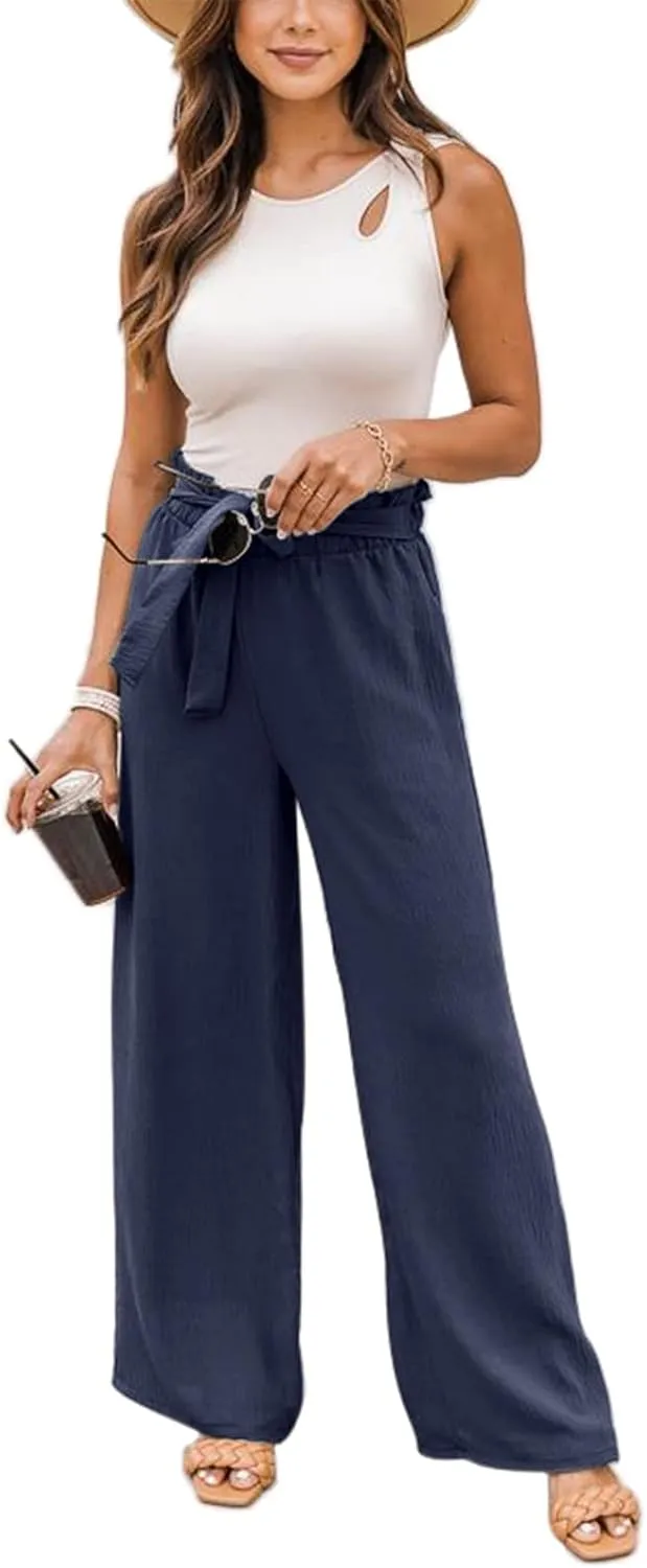 NIMIN Wide Leg Pants for Women High Waisted Business Casual Pants Work Pants Loose Flowy Summer Beach Pants with Pockets