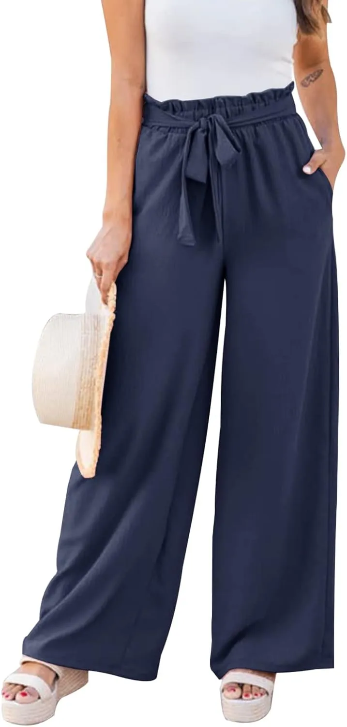 NIMIN Wide Leg Pants for Women High Waisted Business Casual Pants Work Pants Loose Flowy Summer Beach Pants with Pockets