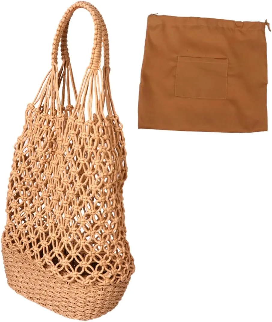 NOLITOY Vintage Woven Bag Fashion Hollowed out Design Handbag for Work School Beach Travel Durable Easy to Clean