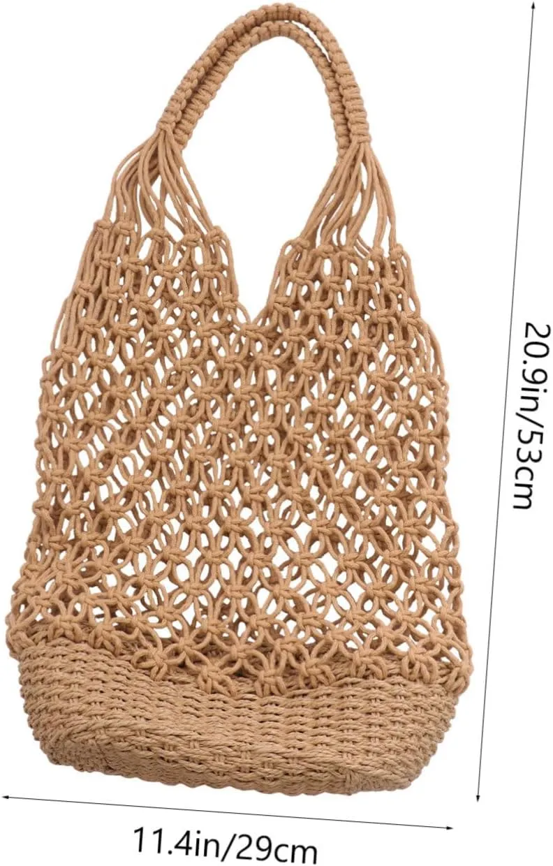 NOLITOY Vintage Woven Bag Fashion Hollowed out Design Handbag for Work School Beach Travel Durable Easy to Clean