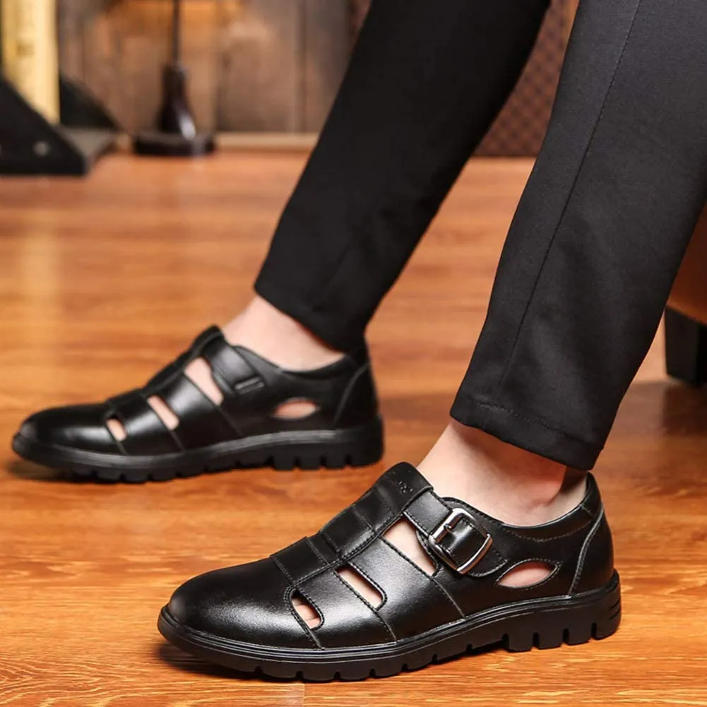 NXY Men's Closed-Toe Leather Strap Business Sandal Cool Beach Sandals Plus Size 12 12.5