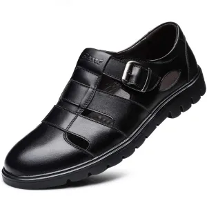 NXY Men's Closed-Toe Leather Strap Business Sandal Cool Beach Sandals Plus Size 12 12.5