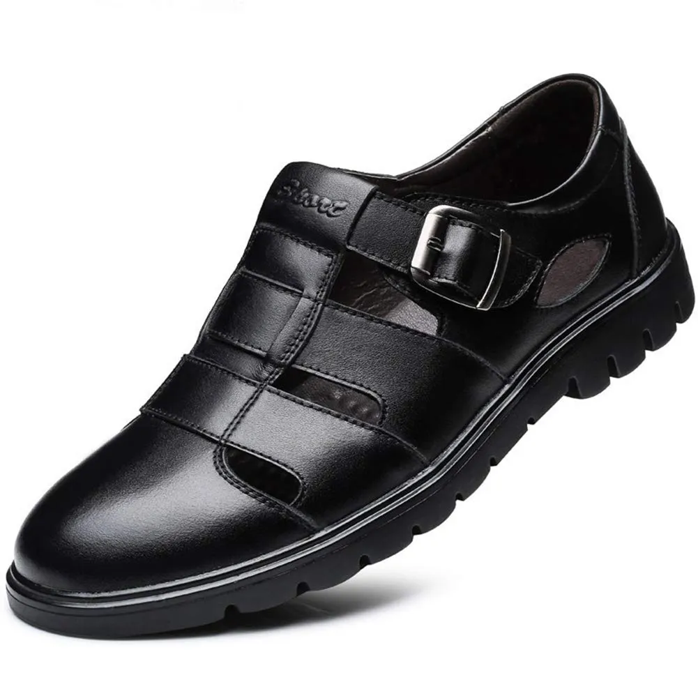 NXY Men's Closed-Toe Leather Strap Business Sandal Cool Beach Sandals Plus Size 12 12.5
