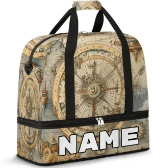 Ocean Compass Custom Foldable Duffle Bag with Shoes Compartment Personalized Large Capacity Waterproof Travel Weekender Bag Overnight Bag for Sports Gym