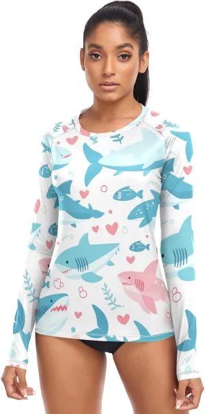 Ocean Fish sea Masco Women's Rash Guard Long Sleeve UPF 50  Swimsuit Tops Hiking Surfing