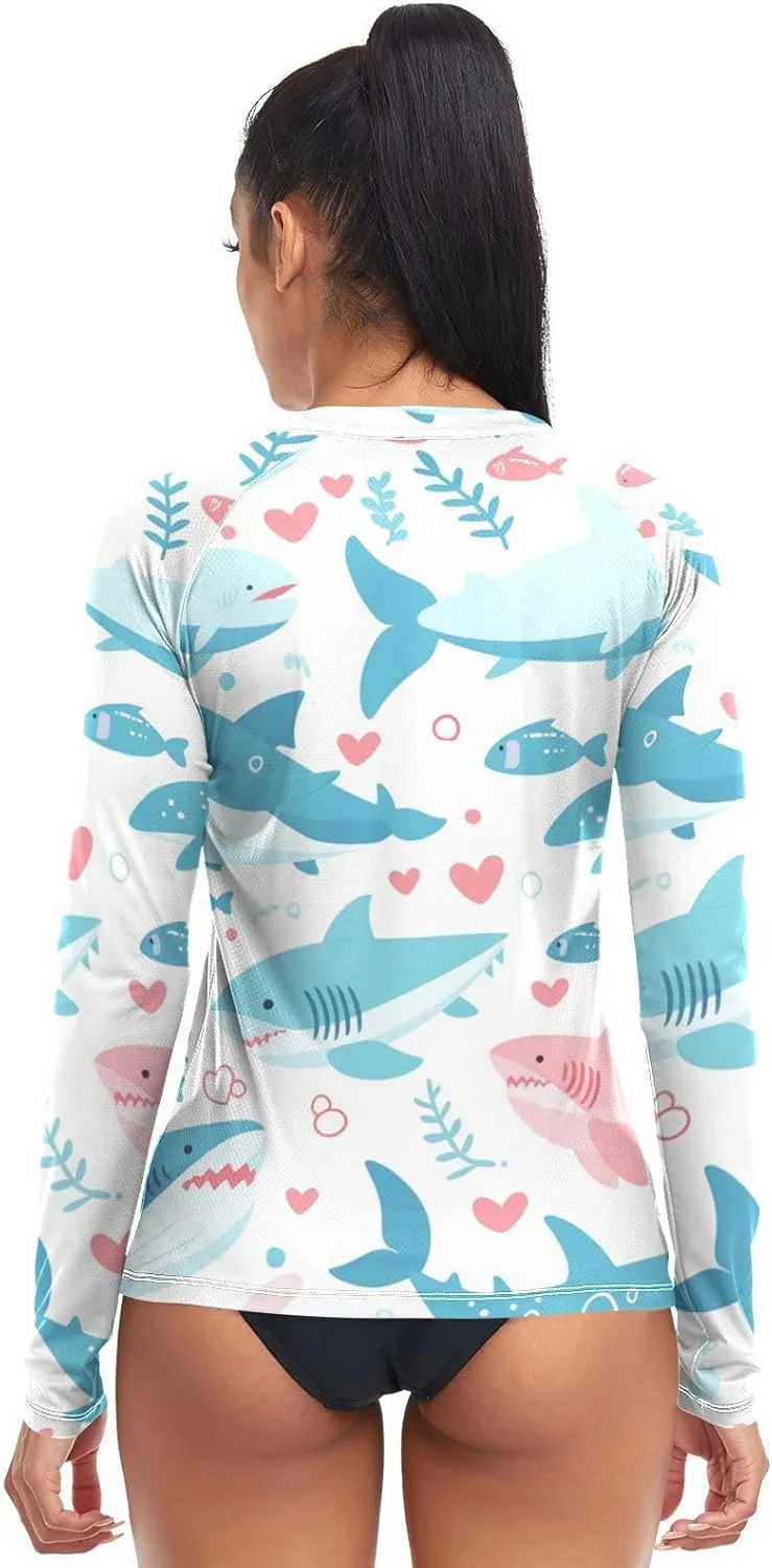 Ocean Fish sea Masco Women's Rash Guard Long Sleeve UPF 50  Swimsuit Tops Hiking Surfing