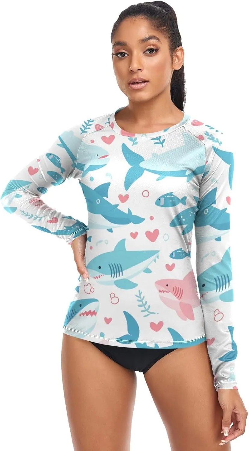 Ocean Fish sea Masco Women's Rash Guard Long Sleeve UPF 50  Swimsuit Tops Hiking Surfing