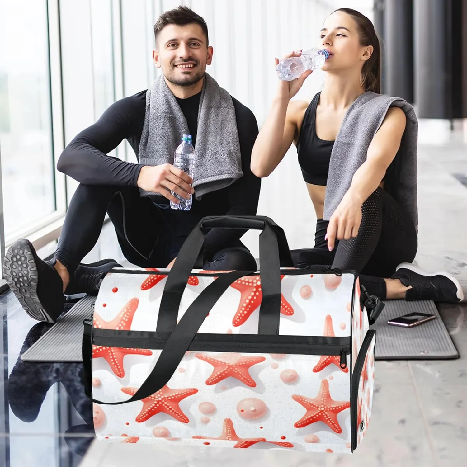 Ocean Gym Bag for Men- 43L large Duffle Bag for Travel, Starfish Travel Bag with Shoe Compartment-Personal Item Travel Bag Weekender Bags for Women