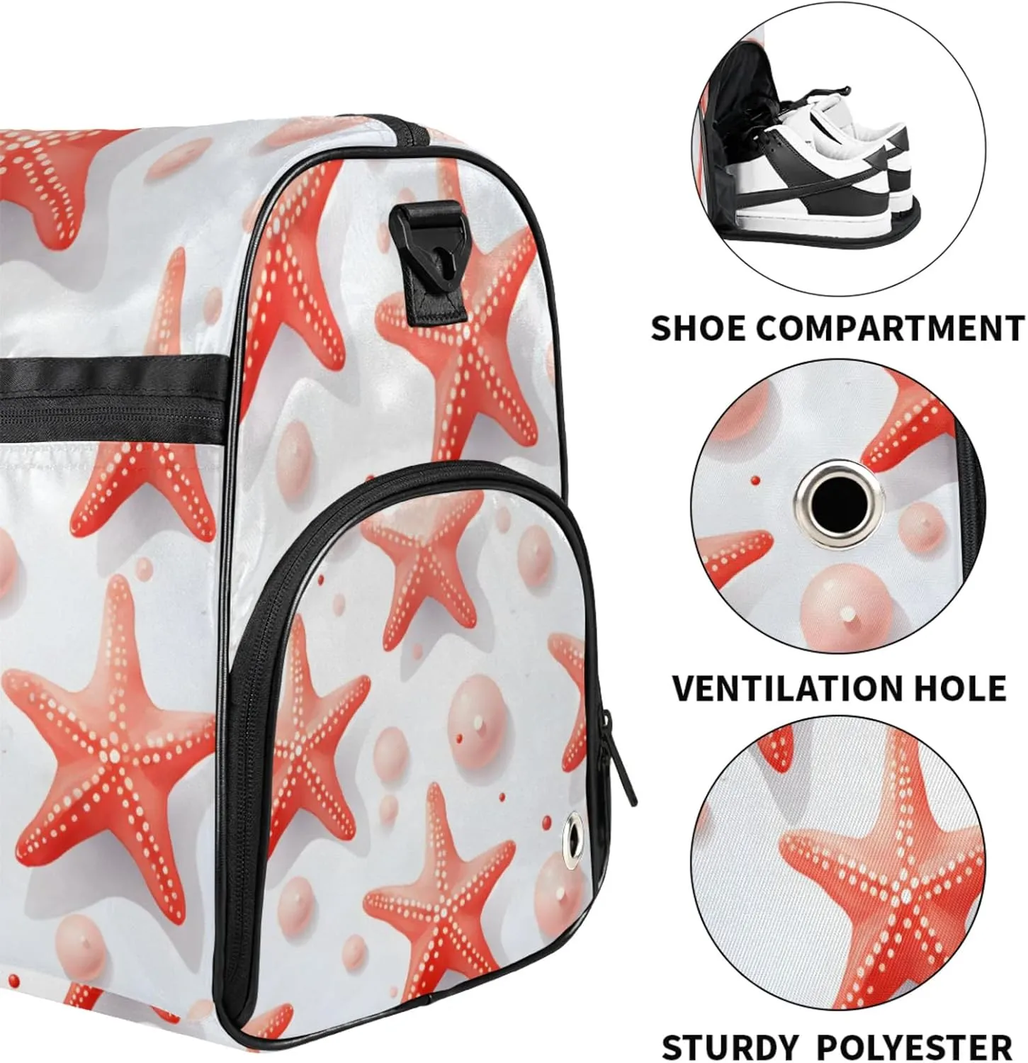 Ocean Gym Bag for Men- 43L large Duffle Bag for Travel, Starfish Travel Bag with Shoe Compartment-Personal Item Travel Bag Weekender Bags for Women