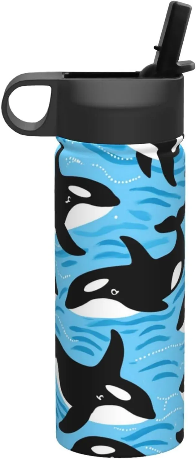 Ocean Orca Killer Whale 18oz Sports Insulated Kettle With Straw, Leakproof & BPA Free, Drinking Sports Water Bottle for Fitness, Gym & Outdoor