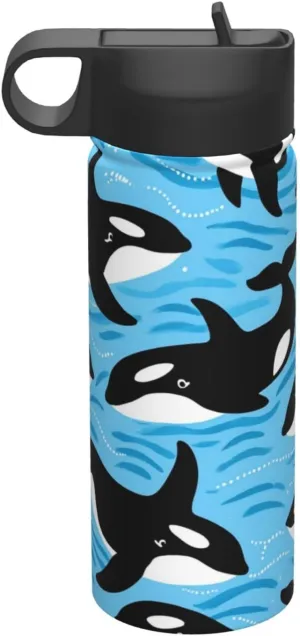 Ocean Orca Killer Whale 18oz Sports Insulated Kettle With Straw, Leakproof & BPA Free, Drinking Sports Water Bottle for Fitness, Gym & Outdoor