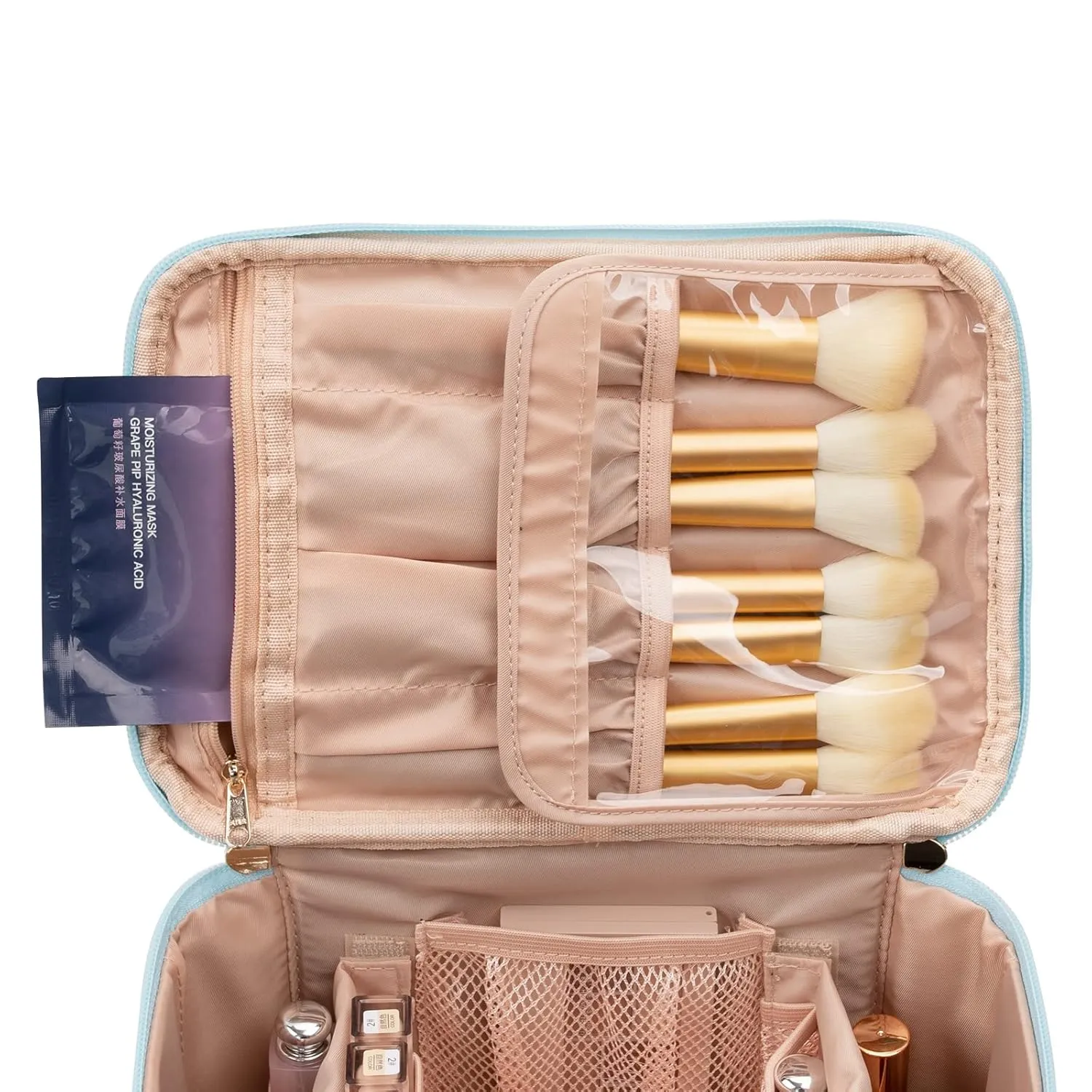 OCHEAL Makeup Bag,Large Travel Bag Organizer Cosmetic Bags for Women Washable Make Up Bag Makeup Organizer Case with Dividers - Large,Lake Blue