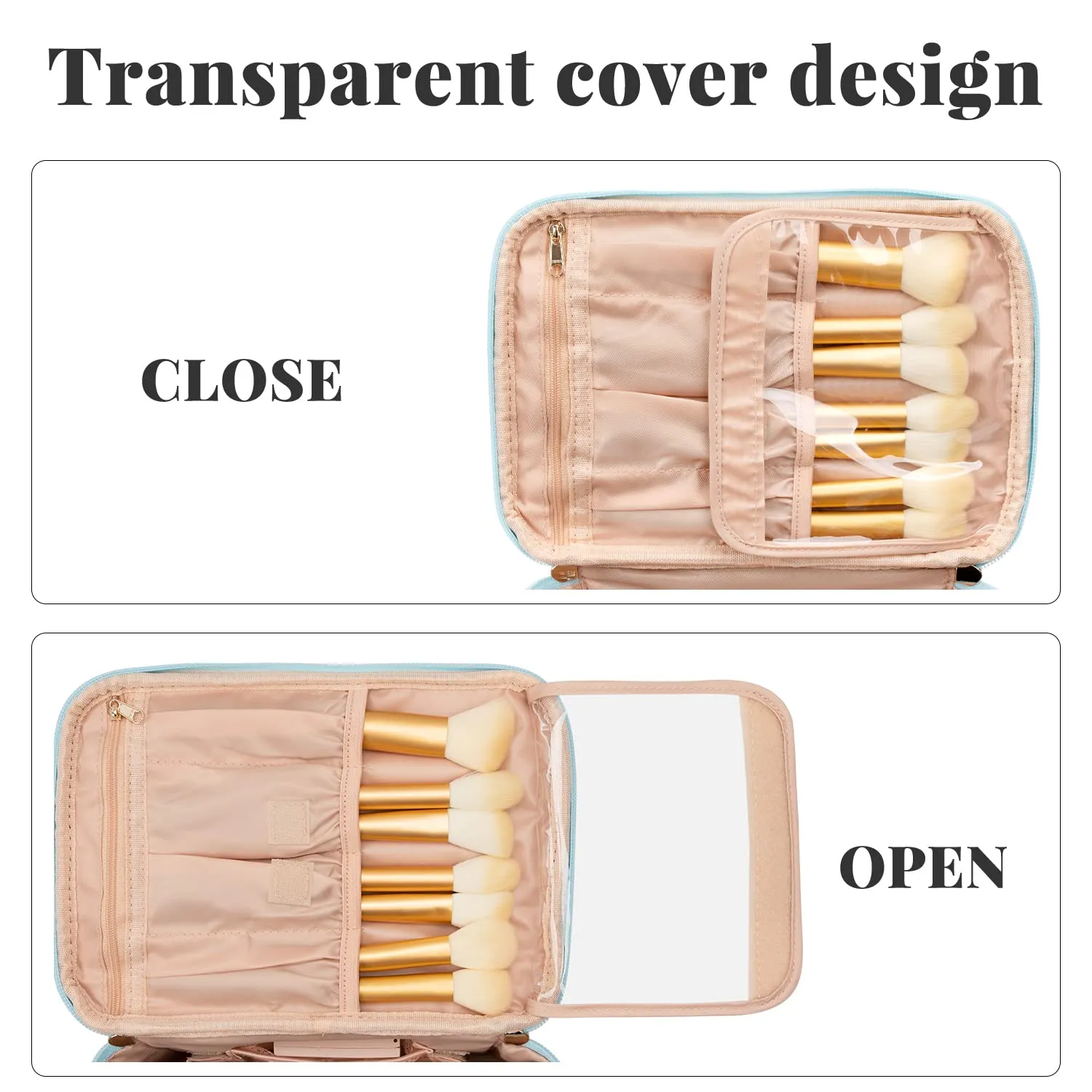 OCHEAL Makeup Bag,Large Travel Bag Organizer Cosmetic Bags for Women Washable Make Up Bag Makeup Organizer Case with Dividers - Large,Lake Blue