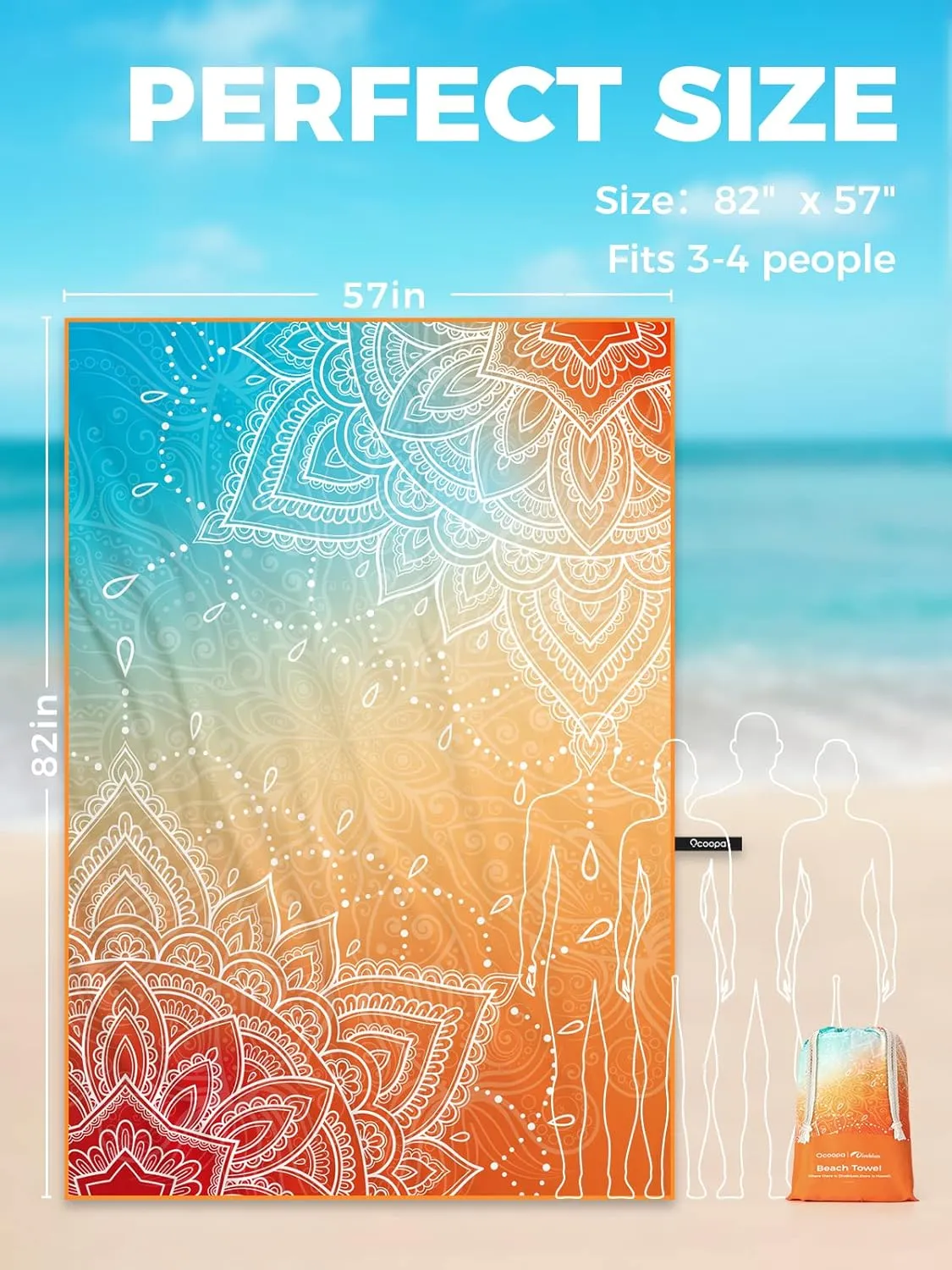 OCOOPA Microfiber Beach Towel Fast Drying, Extra Large 71" x 32" Sand Free Beach Towel Super Lightweight Towels for Swimming Pool, Camping, Picnic, Yoga Gym Sports