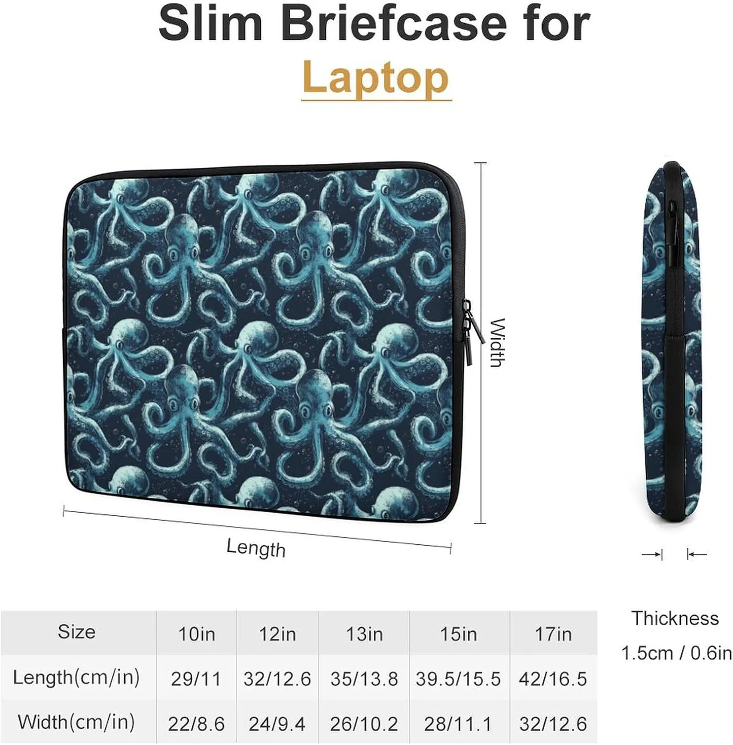 Octopus Ocean Laptop Sleeve 13/15 Inch Briefcase Cover Shockproof Protective Case Handbags Portable Laptop Bag