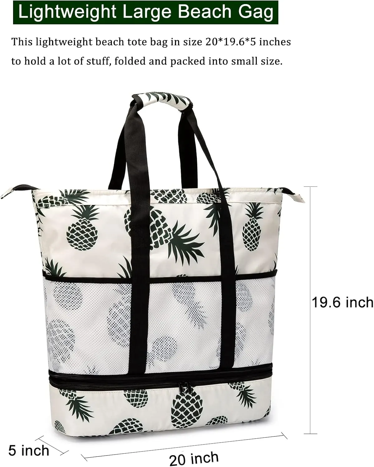 Octsky Beach Bags with Cooler Women Beach Tote Bag Waterproof Sandproof Zipper Large Pool Bag 9 Pockets