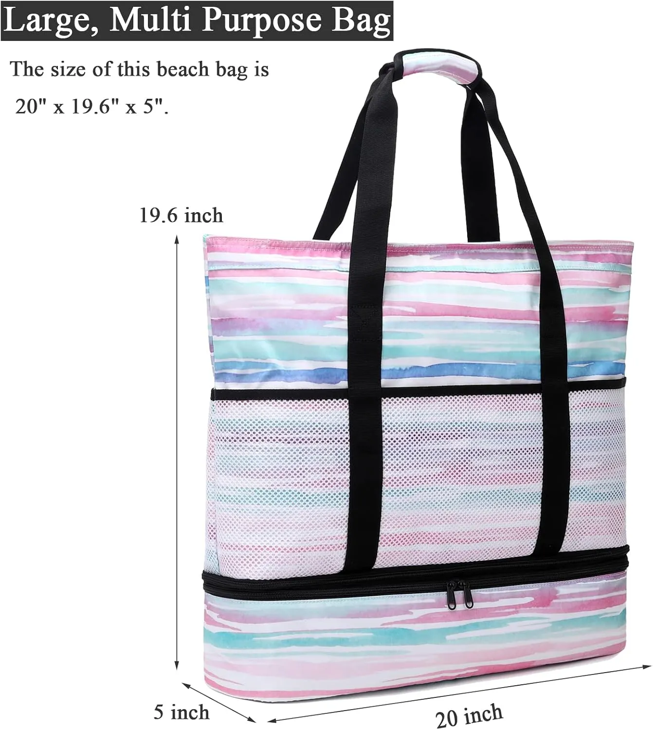 Octsky Beach Bags with Cooler Women Beach Tote Bag Waterproof Sandproof Zipper Large Pool Bag 9 Pockets