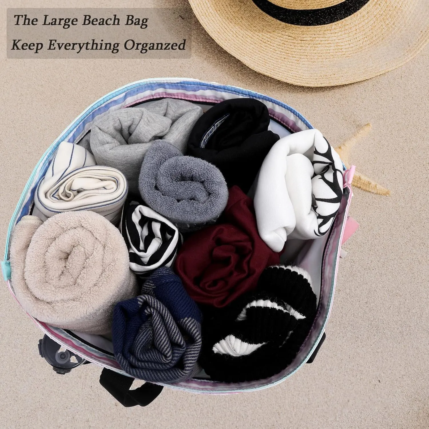 Octsky Beach Bags with Cooler Women Beach Tote Bag Waterproof Sandproof Zipper Large Pool Bag 9 Pockets