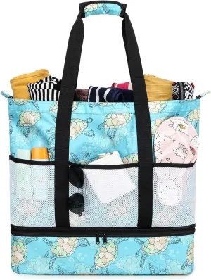 Octsky Beach Bags with Cooler Women Beach Tote Bag Waterproof Sandproof Zipper Large Pool Bag 9 Pockets